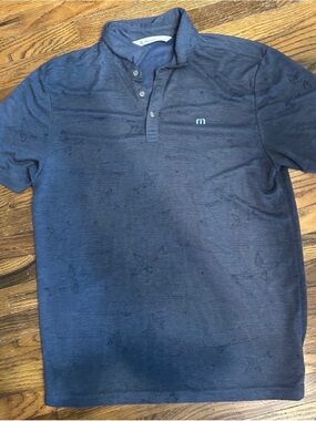 Travis Mathew Dark Blue Short-Sleeve Polo with Subtle Print